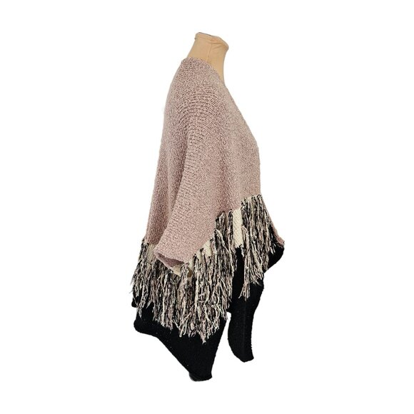 Betsy Johnson Pink Cream Black Fringe Cardigan Sz OS - Picture 4 of 7